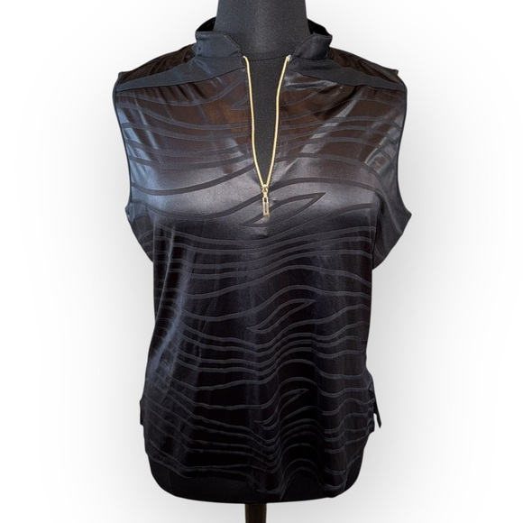 JAMIE SADOCK Black Zebra Print Sleeveless Quarter Zip Mock Top - XXL - Picture 5 of 13